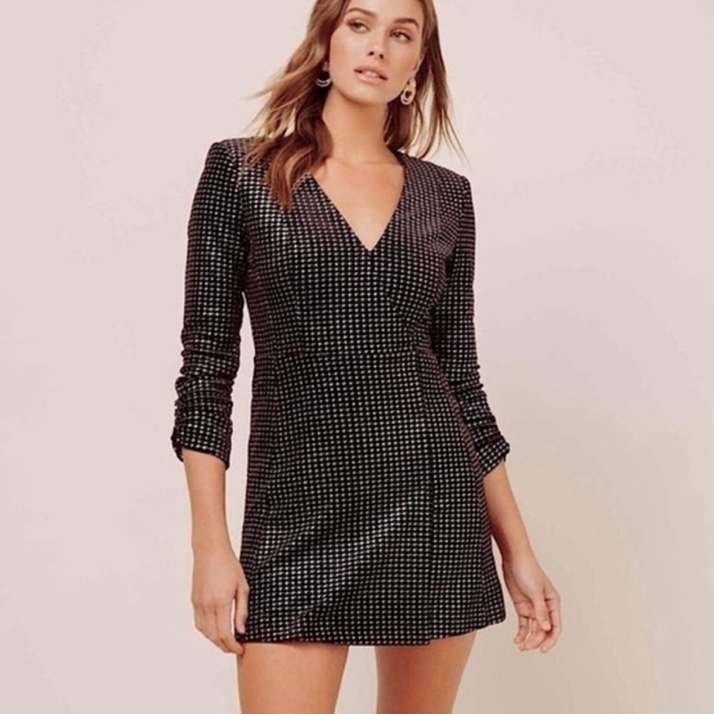 ASTR The Label Metallic Silver Black Velvet Blazer Dress XS Extra Small